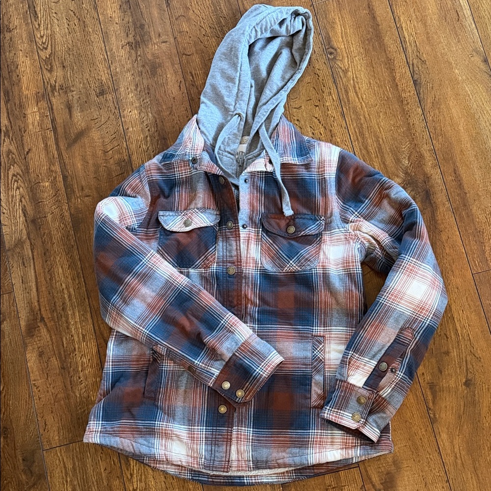 Natural Reflections Plaid Hoodie Sweater - Blue, Brown, Gray